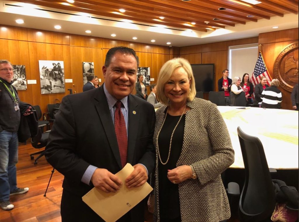 Chamber President & CEO Terri Cole with Senator Michael Padilla at the 2019 signing ceremony for the bill establishing the Early Childhood Education and Care Department
