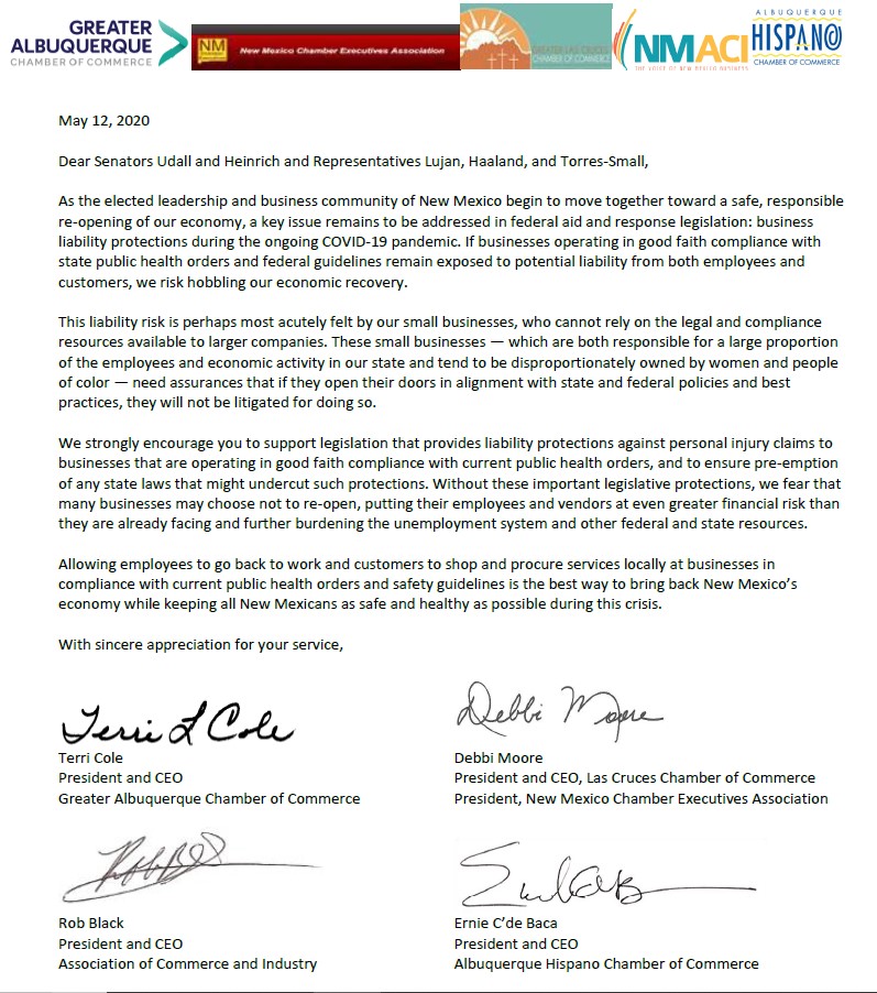 Greater Albuquerque Chamber of Commerce Letter