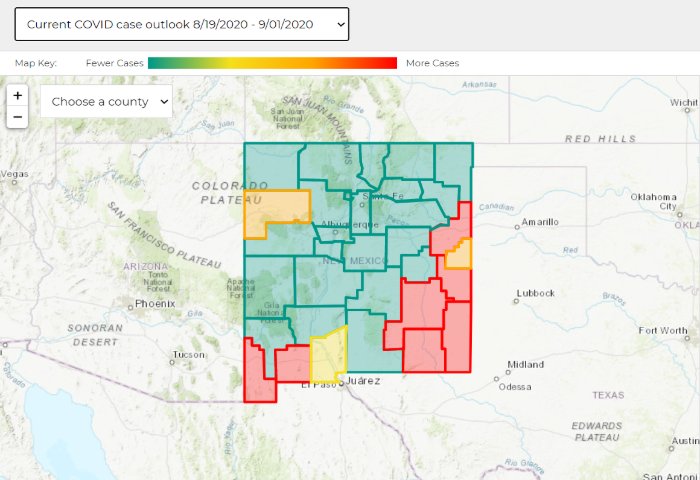 map of COVID-19 cases in NM
